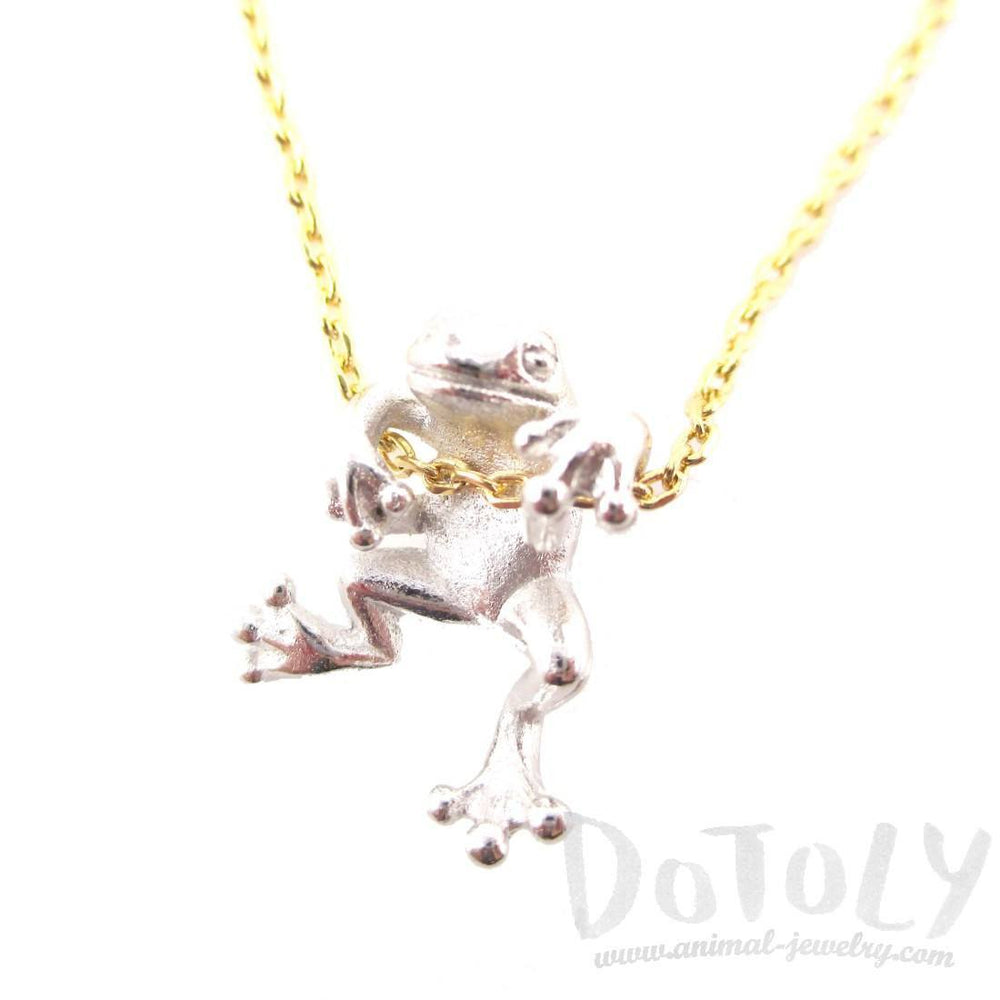 Gold Necklace Diamond Encrusted Pendant, Center Stone with Gold Frog. 18KT